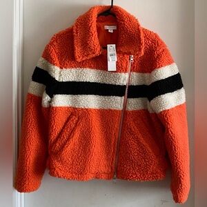 Orange Sherpa Jacket with Stripes